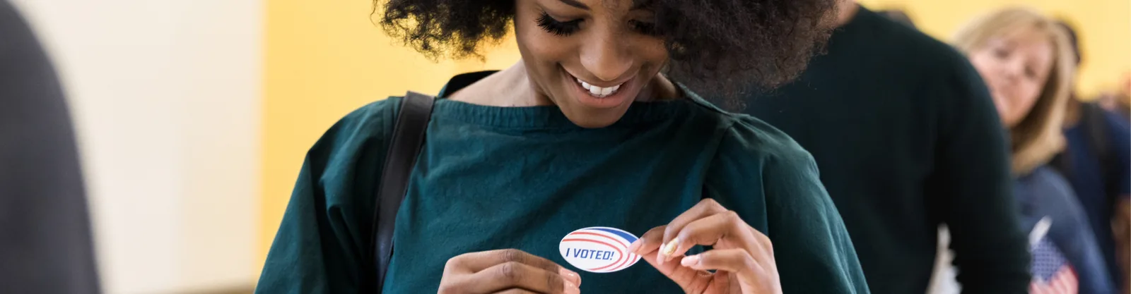 Voter wearing an I Voted sticker